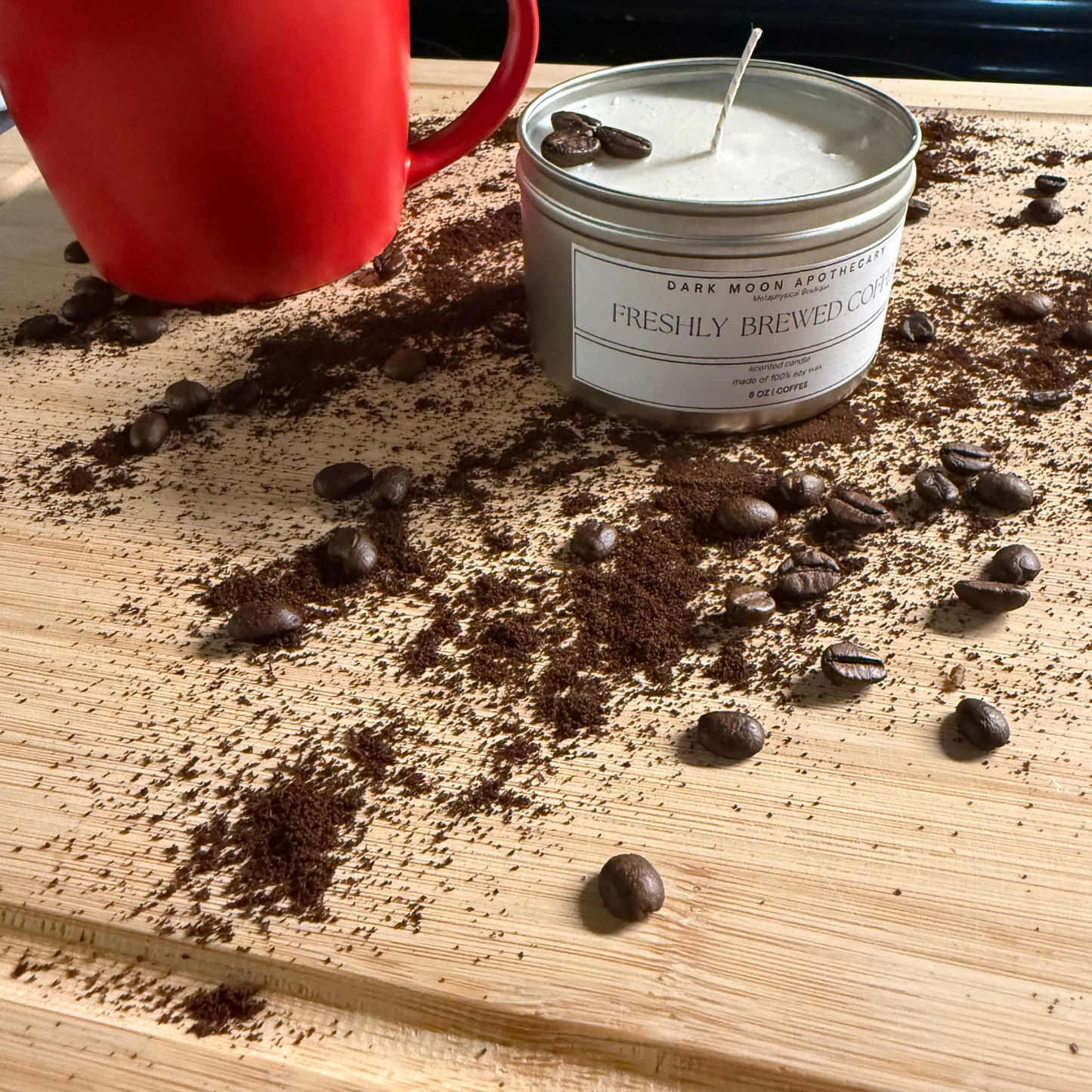 Freshly Brewed Coffee 8oz Soy Candle w/ Coffee Beans