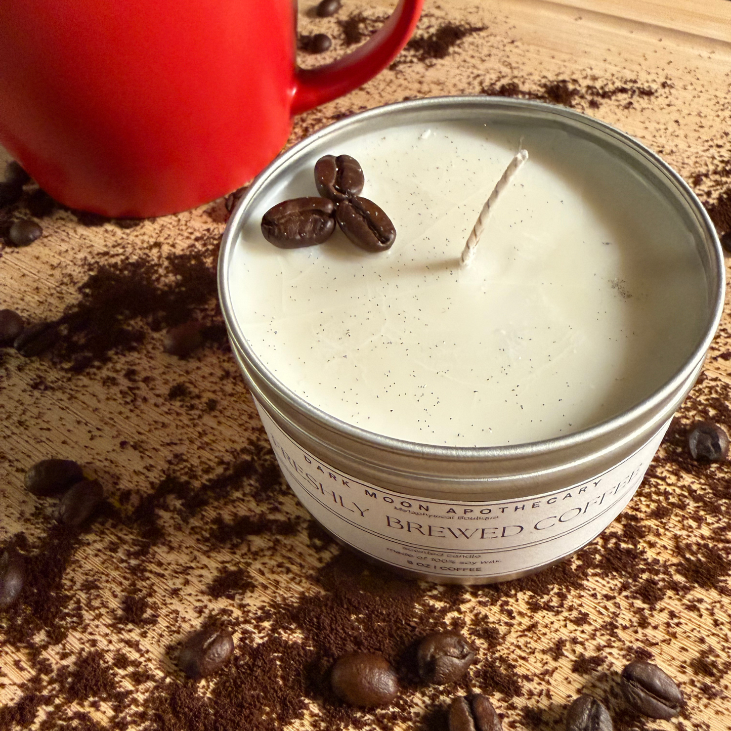 Freshly Brewed Coffee 8oz Soy Candle w/ Coffee Beans