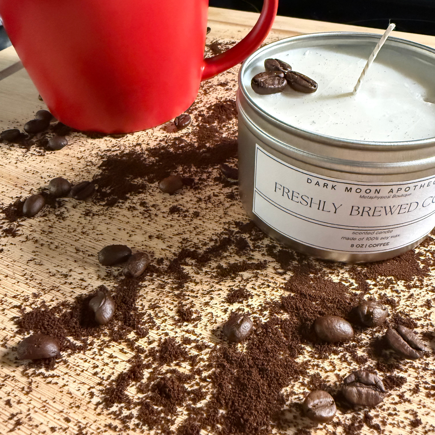 Freshly Brewed Coffee 8oz Soy Candle w/ Coffee Beans