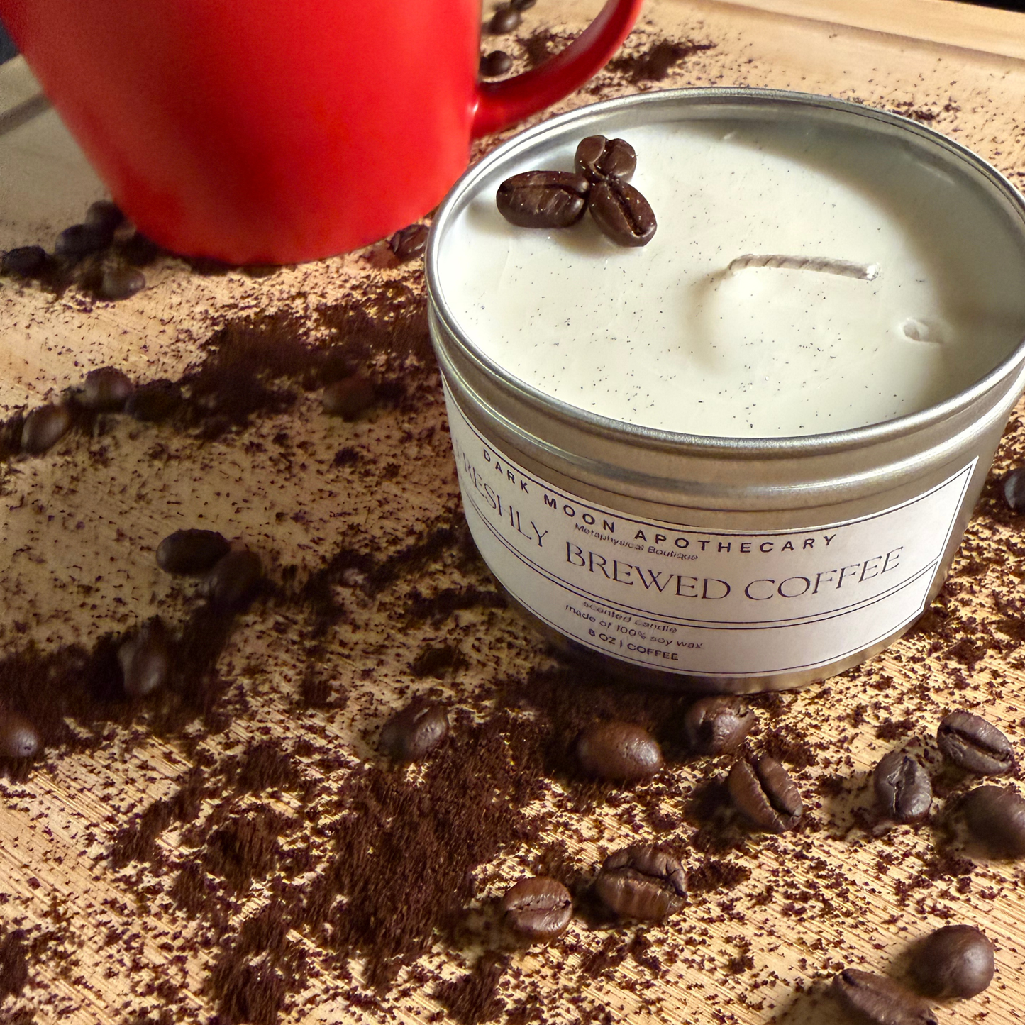 Freshly Brewed Coffee 8oz Soy Candle w/ Coffee Beans