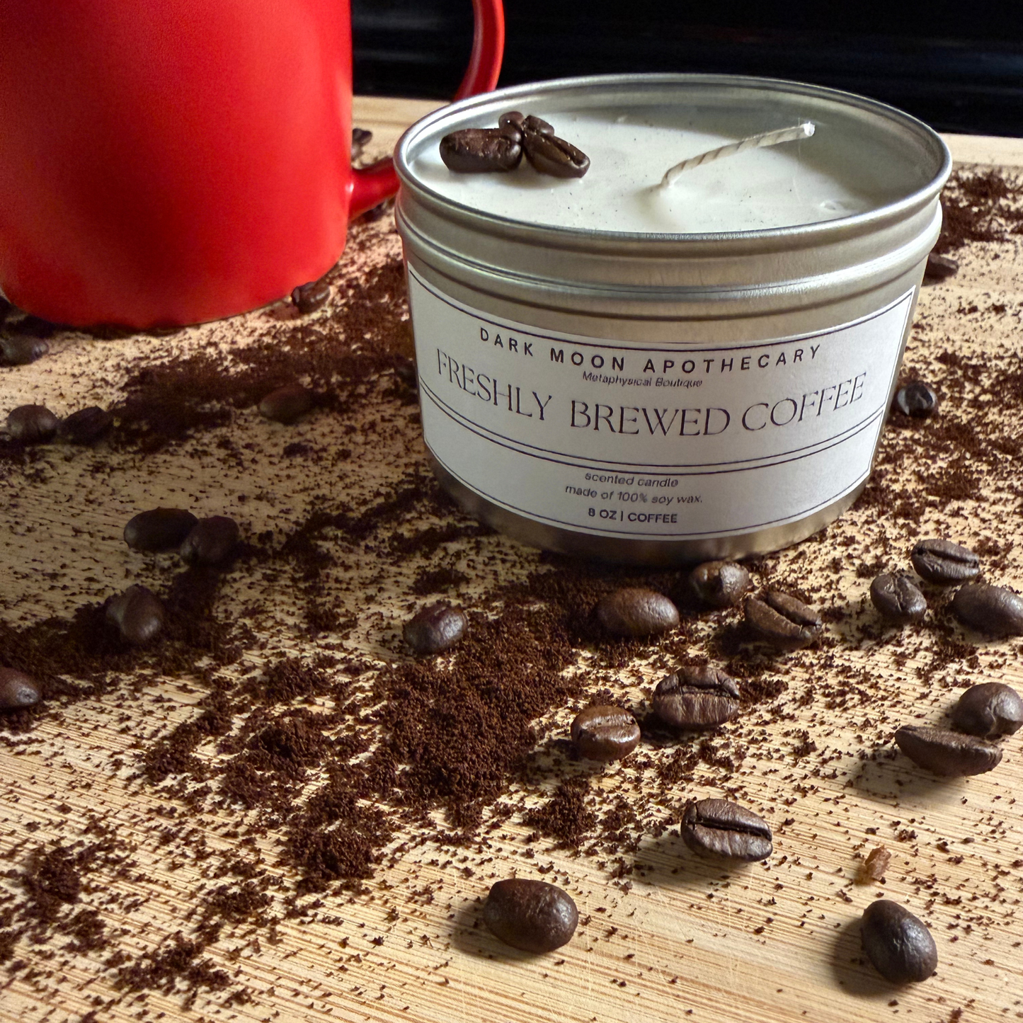Freshly Brewed Coffee 8oz Soy Candle w/ Coffee Beans