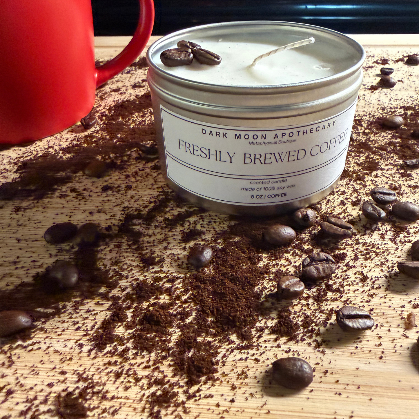 Freshly Brewed Coffee 8oz Soy Candle w/ Coffee Beans