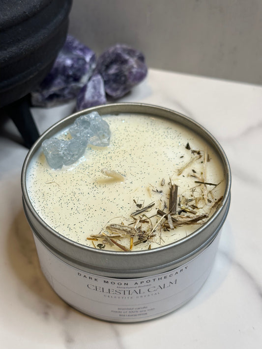 Celestial calm candle with Celestine & lemon balm herb